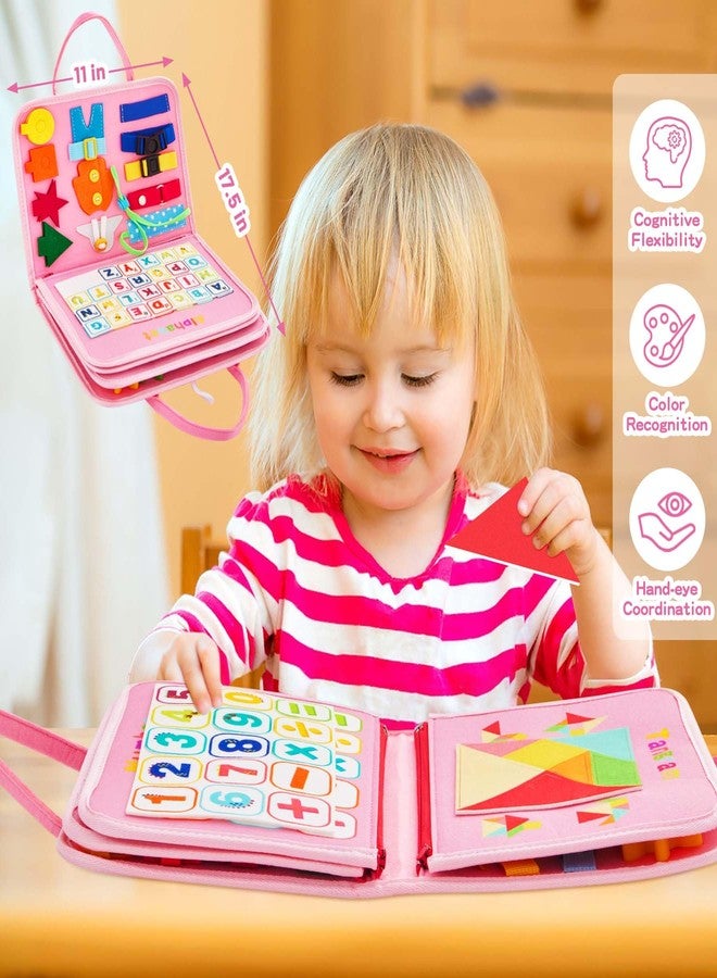 Yeeeasy Montessori Busy Board for Toddlers 1-4 Years Old - Sensory Educational Toy for Fine Motor Skills, Travel-Friendly Activity Book, for Boys & Girls, Pink - Image 4